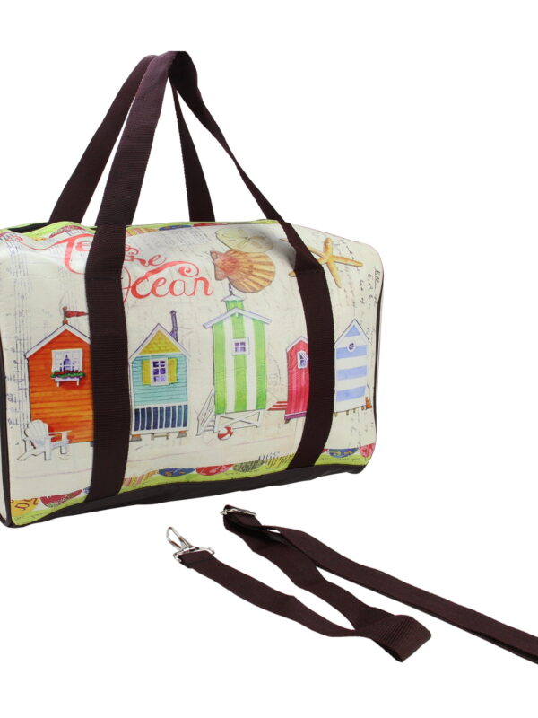 16" Vintage-Style Beach House Theme Travel Bag with Handles and Crossbody Strap