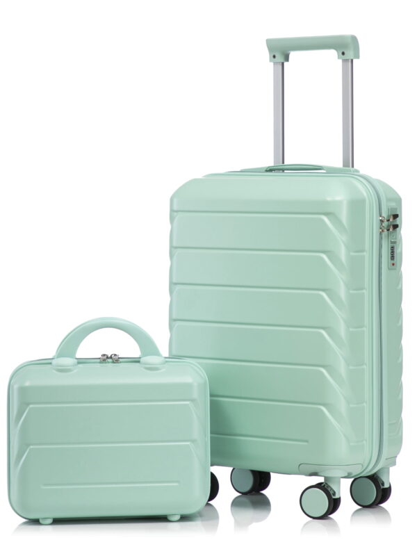 2 Piece in ABS Spinner Wheel Luggage Sets, Hardside Suitcase with Combination Lock,20 inch Carry On Luggage 14 inch Cosmetic Case