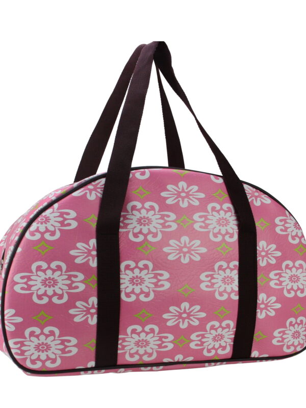 20" Decorative Pink and White Flower Design Travel Bag/Purse with Brown Handles