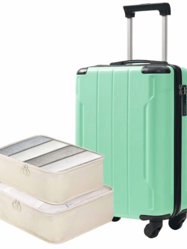 20-Inch Carry-On Luggage, Hardshell Durable ABS Suitcase with Spinner Wheels, Built-in TSA Lock, 2 Packing Cubes