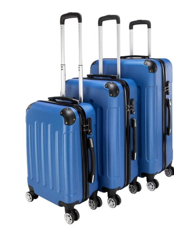 3-Piece Dark Blue ABS Luggage Set - Lightweight Durable Spinner Wheel Suitcases (20"/24"/28") for Travel