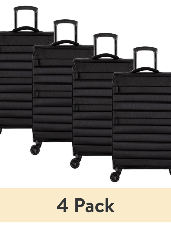 (4 pack) iFLY Softside Fibertech Luggage, 28" Checked Luggage, Black