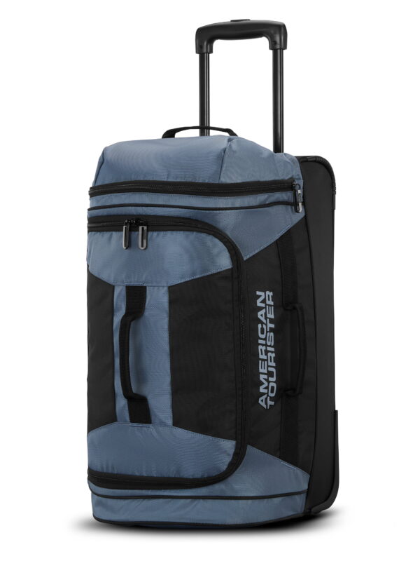 American Tourister 22-Inch Carry On Wheeled Travel Duffel Bag with Drop Bottom, Elemental Blue