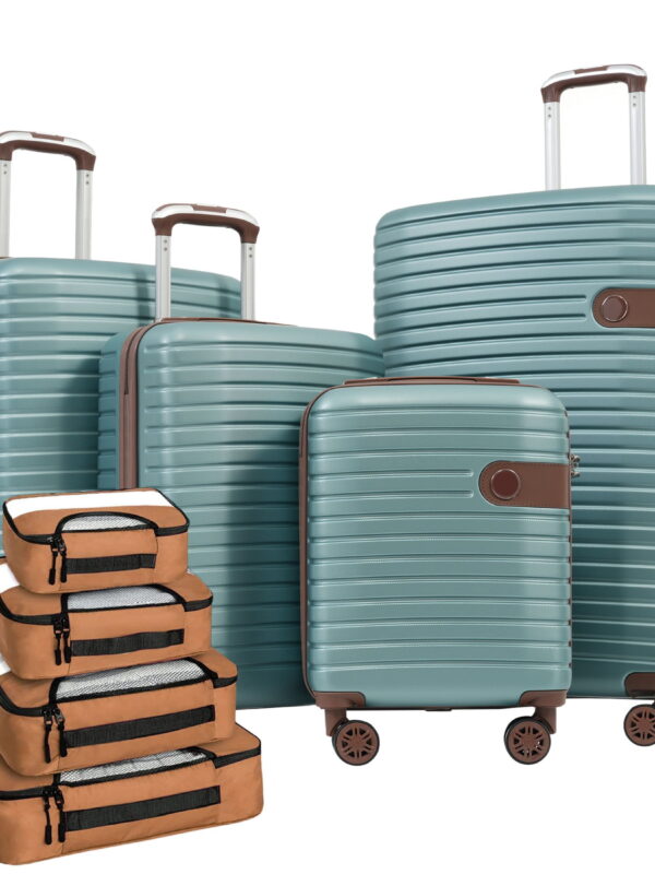 Aukfa 4 Piece Luggage Sets with 4 Packing Cubes, Expandable Hard Shell Suitcase for Travel, Spinner Wheels (16/20/24/28in), Blue