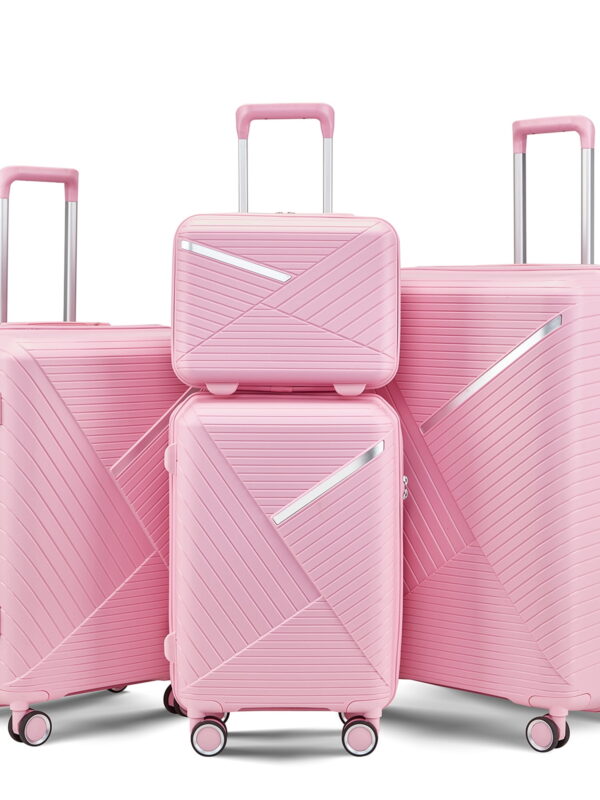 Aukfa Expandable Hardside 4-Piece Luggage Travel Set, Durable Suitcase Double Wheels, Pink