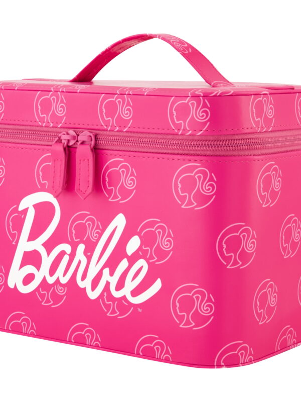 Barbie Large Women's Makeup Bag, Two Zipper Travel Cosmetic Zipper Pouch Organizer with Logo, Pink