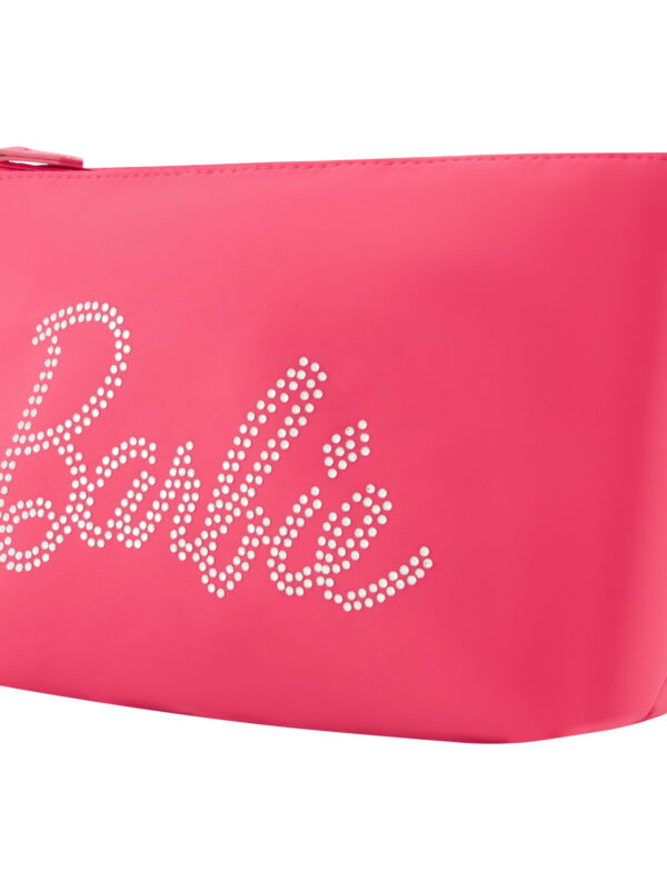 Barbie Women's Makeup Bag, Small Travel Cosmetic Zipper Pouch Organizer, Terry Appliqué, Pink