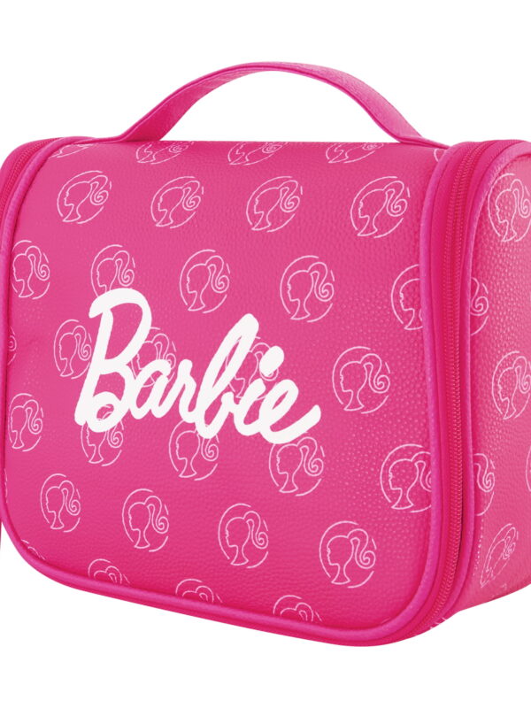 Barbie Women's Makeup Bag, Small Travel Cosmetic Zipper Pouch Organizer with Logo, Pink