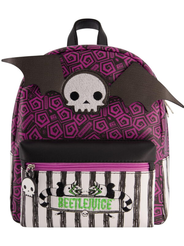 Beetlejuice Mini Backpack, Small Travel Bag Purse for Men and Women, Adjustable Shoulder Straps, Multi, 11 Inch