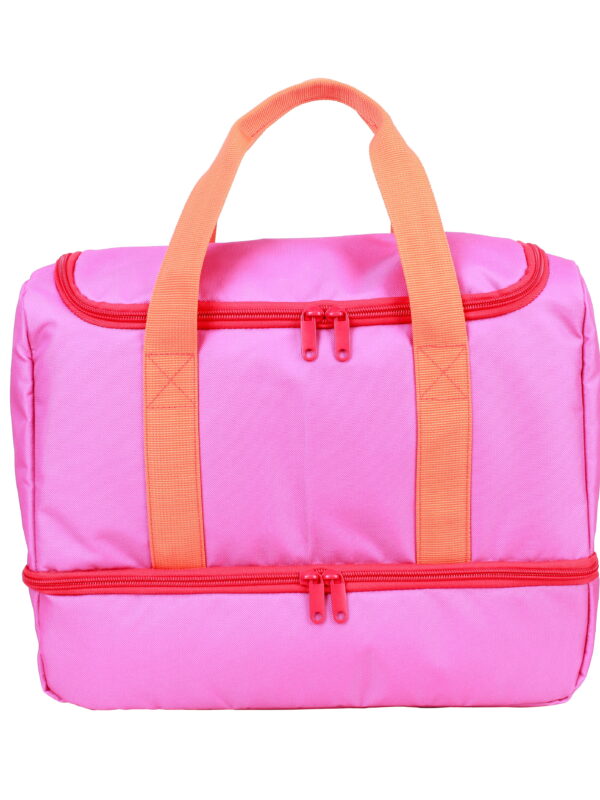CRCKT Kids 12.5" Weekender Polyester Duffel with Drop Bottom Shoe Compartment- Red, Orange and Hot Pink, Colorblock