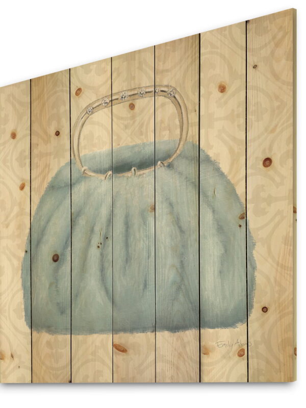 Designart 'Fashion Cosmetics Blue Bag II' Fashion Print on Natural Pine Wood
