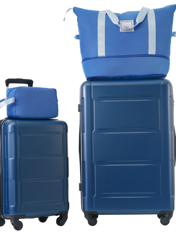 EUROCO 4-Piece Luggage Sets with Expandable Spinner Wheels,Hardside Carry On 20"& 28" Checked Luggage Set with TSA Lock and Scratch-Resistant Surface, Blue