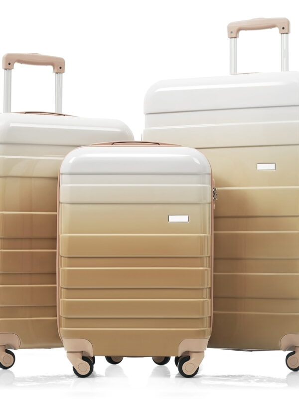 Euroco 3 Piece Luggage Sets, ABS+PC Hardside Lightweight Durable Suitcase with Spinner Wheels and TSA Lock(20"/24"/28"),Tan