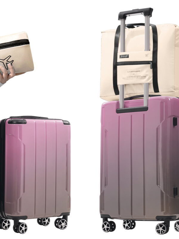 Euroco 3 Piece Luggage Sets,PC Hardside Travel Suitcase Set with Spinner Wheels,TSA Lock & Foldable Duffel Bag for Men Women,Pink