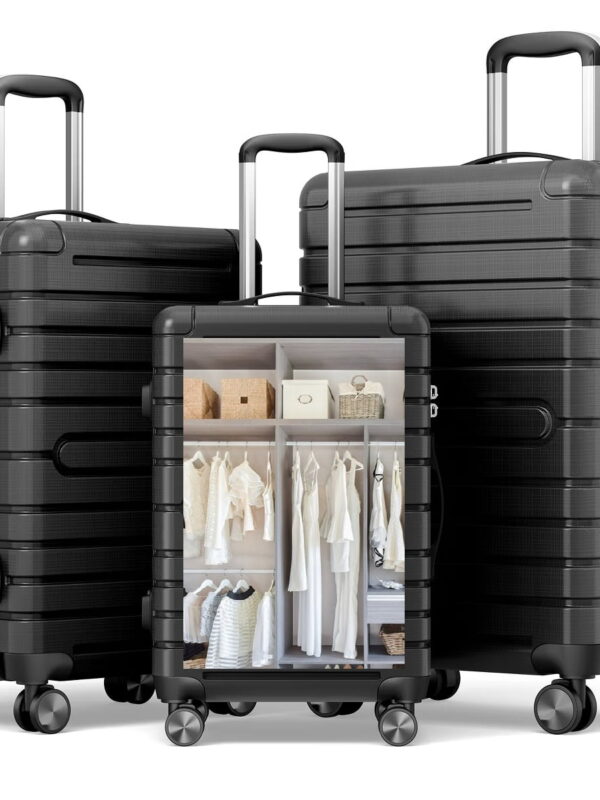 Fenbeli 3 Piece Hardshell Luggage Set, TSA Locks, ABS+PC Suitcases Set with Wheels for Travel, Business, Black Gray (20"/24"/28")