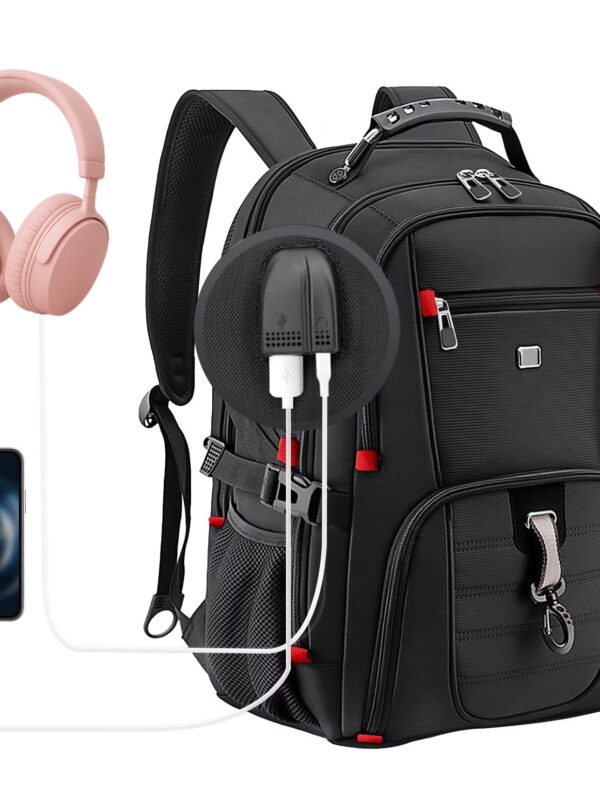 Fenbeli Extra Large 50L Travel Laptop Backpack, TSA Approved Carry On Backpack with USB Charging Port, Water Resistant College School Business Work Backpack for Men & Women, Black