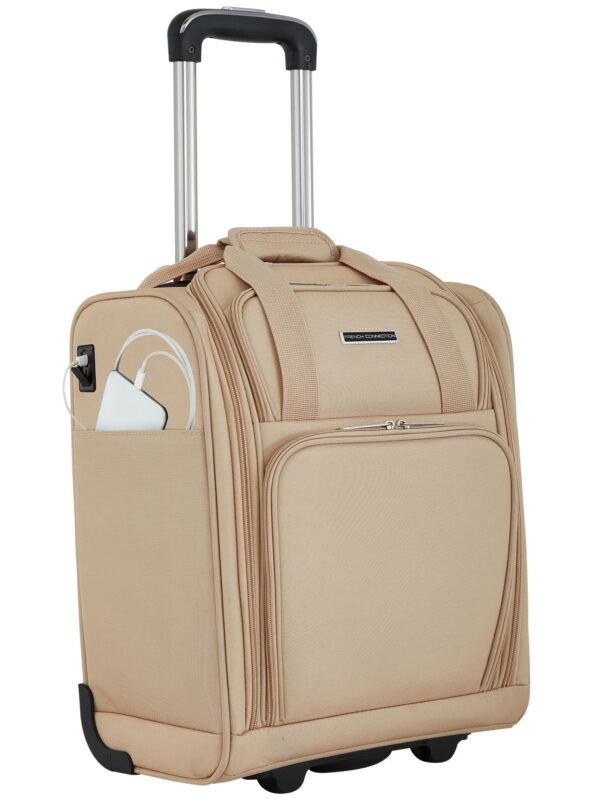 French Connection 16-inch Under Seater Luggage with USB Port, Toasted Almond