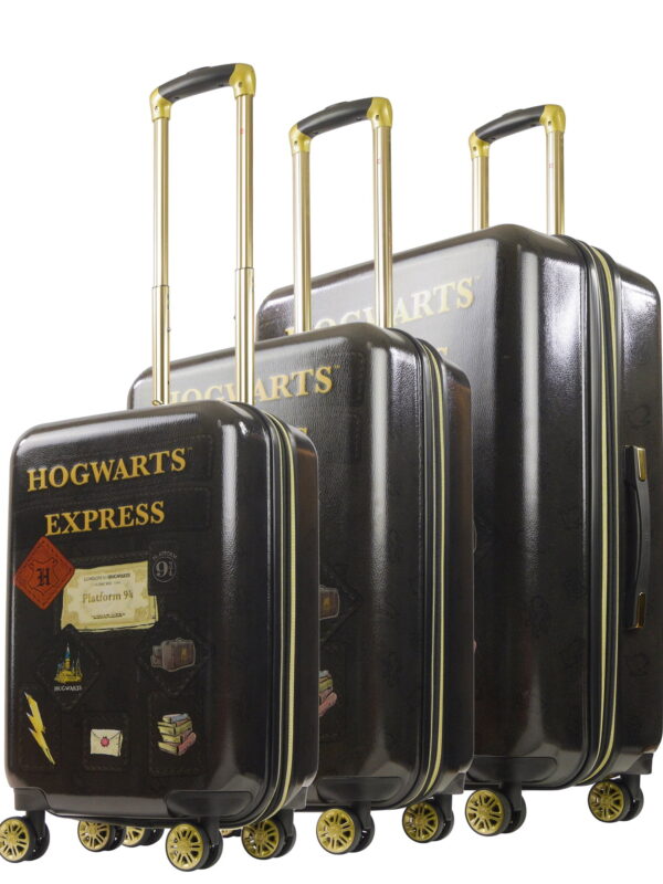 Harry Potter 3 Piece Set Rolling Luggage, Hogwarts Express Hardshell Suitcase with Spinner Wheels, 21, 25 and 29 Inch, Black