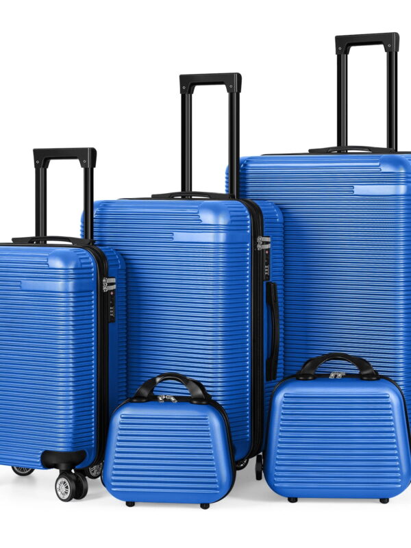 Horizontal Stripe Luggage Travel 5-Piece Set Blue