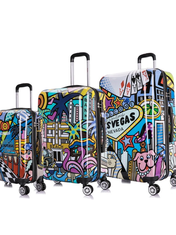 InUSA Print 3-Piece Hardside Luggage Sets with Spinner Wheels, Handle, Trolley, (20"/24"/28"), Cities