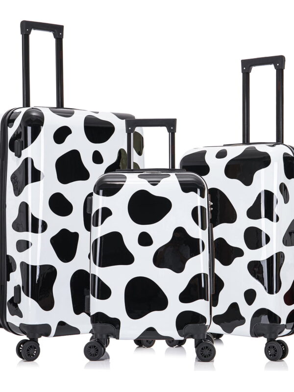 InUSA Print 3-Piece Hardside Luggage Sets with Spinner Wheels, Handle, Trolley, (20"/24"/28"), Cow
