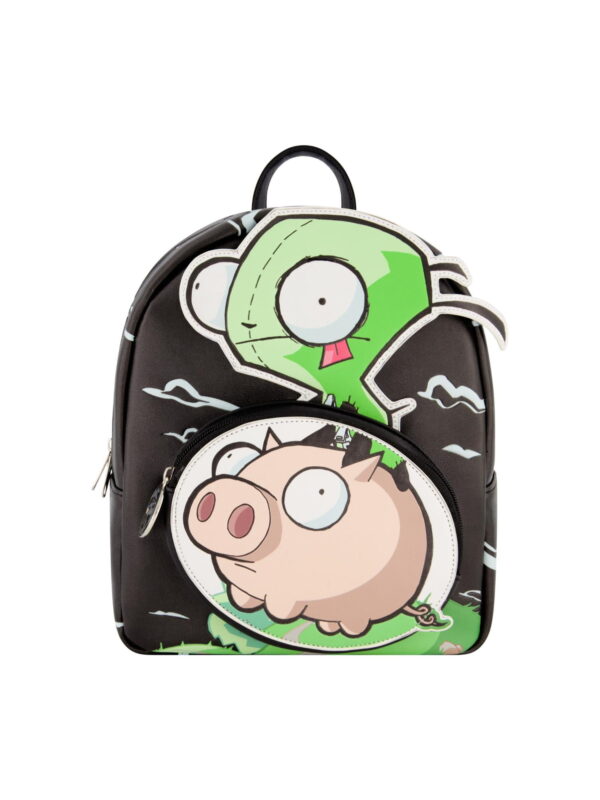 Invader Zim Mini Backpack, GIR and Pig Small Travel Bag for Men and Women, Adjustable Shoulder Straps, Black, 10 Inch