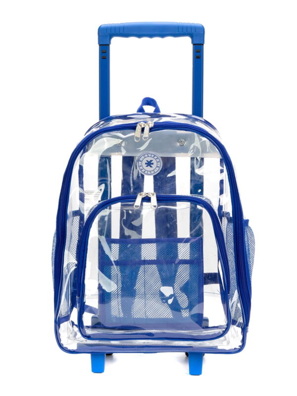 Rolling Clear Backpack Heavy Duty See Through Wheeled Daypack School Bookbag with Wheels Royal Blue