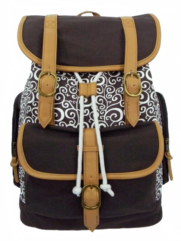 K-Cliffs Unisex Canvas Laptop School Backpack, Daypack Casual iPad Printed College Bag Fit 15 Inch MacBook Chrome Brown 18 Pieces