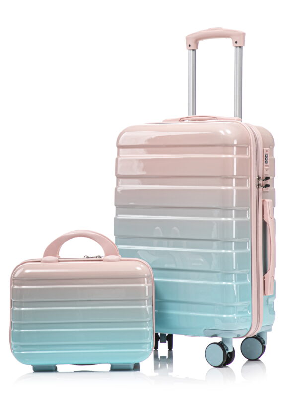 Leumius 2 Piece PC Spinner Wheel Luggage Sets, Hardside Suitcase with Combination Lock, 20 inch Carry On Luggage & 14 inch Cosmetic Case