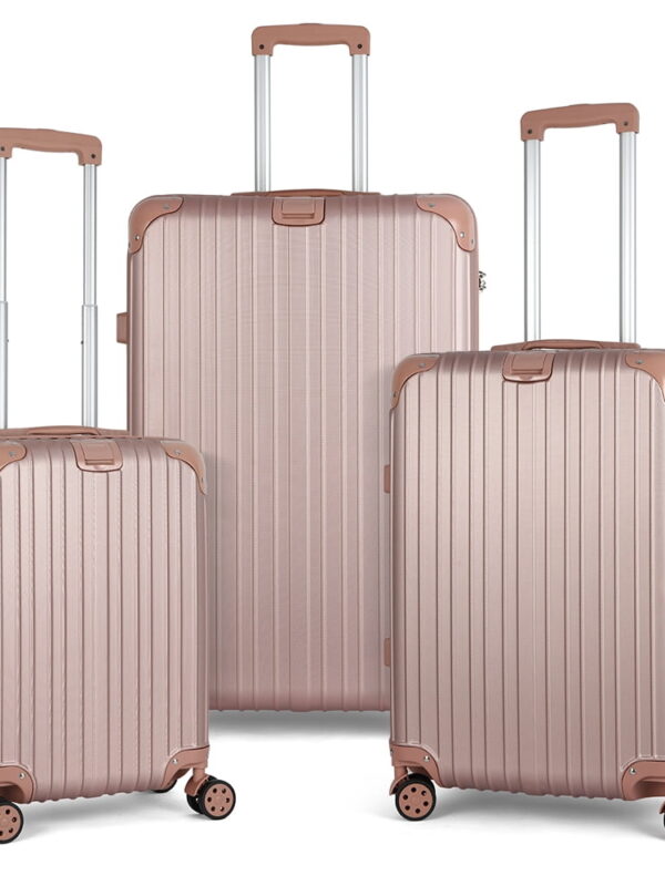 Luggage 3-Pieces Set ABS Durable Suitcase Rose Gold 20"24"28"