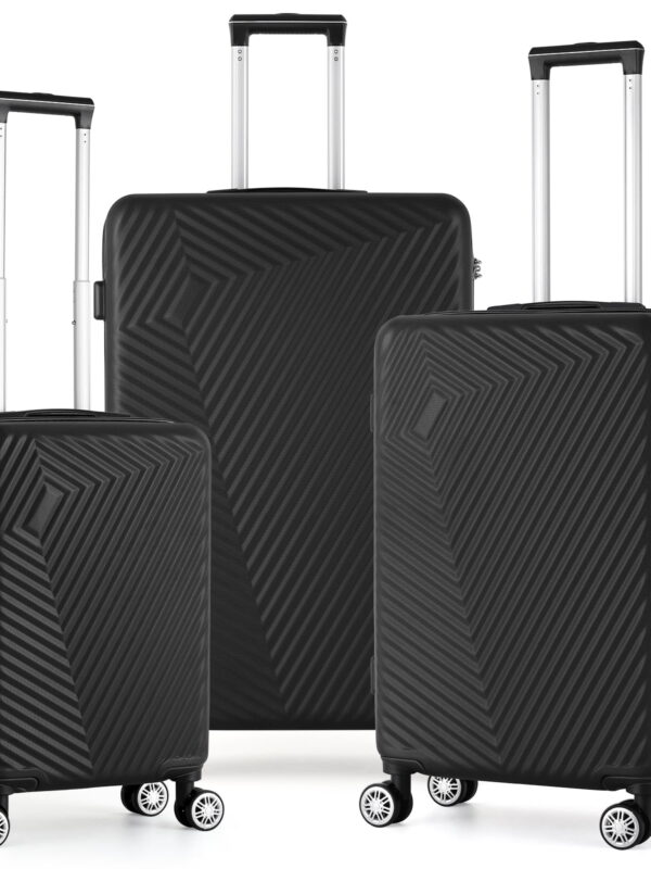 Luggage 3-Pieces Set ABS Durable Suitcase with Spinner Wheels Black 20"24"28"