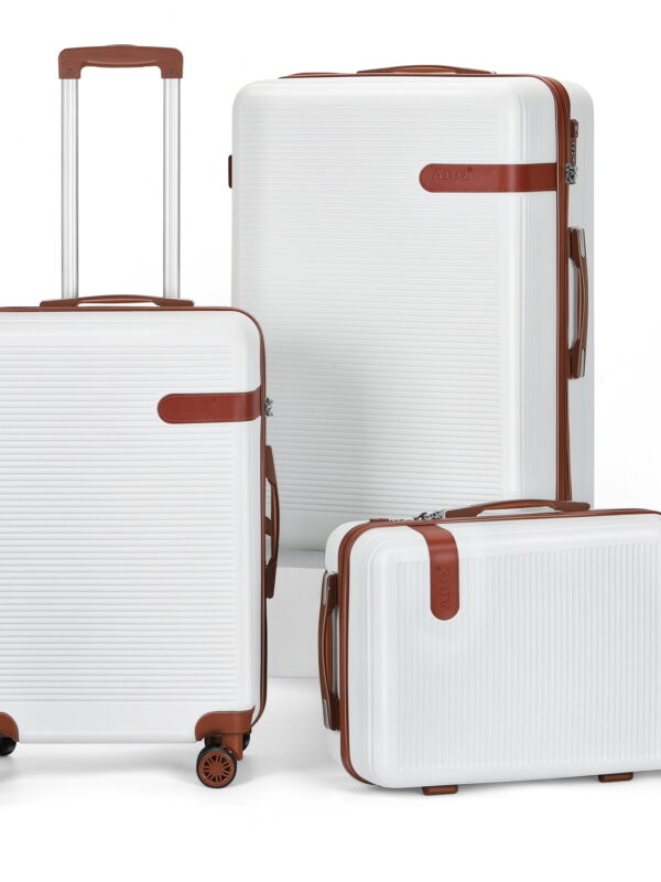 Luggage 3-Pieces Set ABS Durable Suitcase with Spinner Wheels Cream White 20"24"28"
