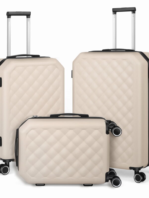 Luggage 3-Pieces set ABS Durable Suitcase Beige 20"24"28"