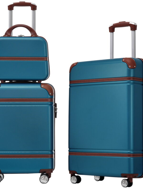 MAYEERTY 3-Piece Retro Hardshell Luggage Set with TSA Lock for Travel, 20"+24"Lightweight Suitcases & Cosmetic Case