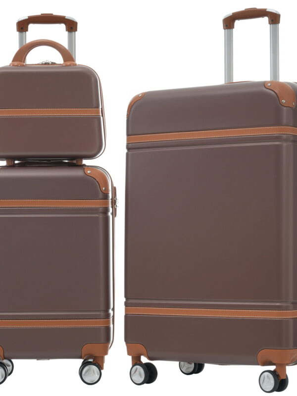MAYEERTY 3-Piece Retro Hardshell Luggage Set with TSA Lock for Travel, 20"+28"Lightweight Suitcases & Cosmetic Case