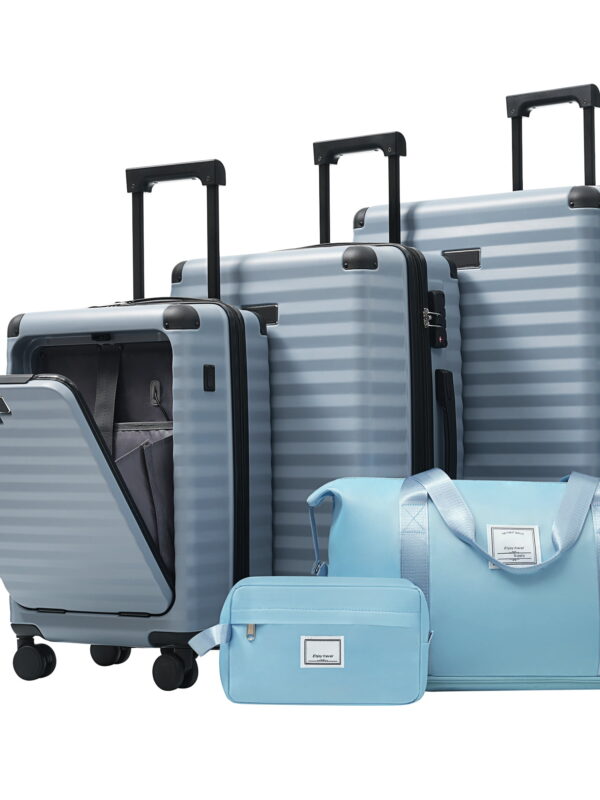 MAYEERTY 5-Piece Hardside Luggage Travel Set with TSA Lock,Front Opening,USB Port,Cup Holder,Duffle & Toiletry Bag