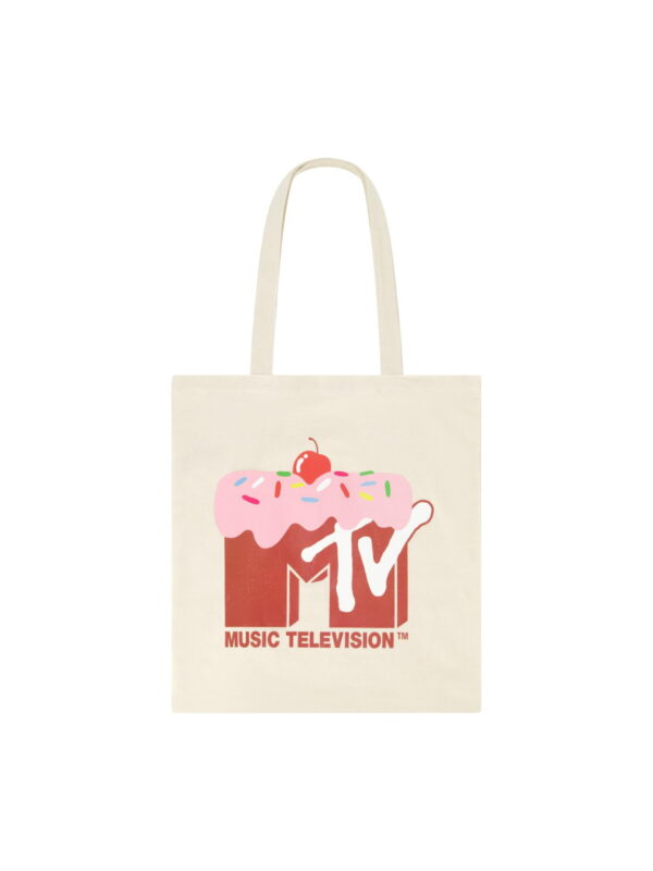 MTV Women's Tote Bag, Cake Logo Travel Carryall Shoulder Handbag, Natural