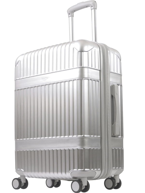 Martha Stewart The Bedford 26 Inch Rolling Luggage, Hardshell Suitcase with Spinner Wheels, Silver
