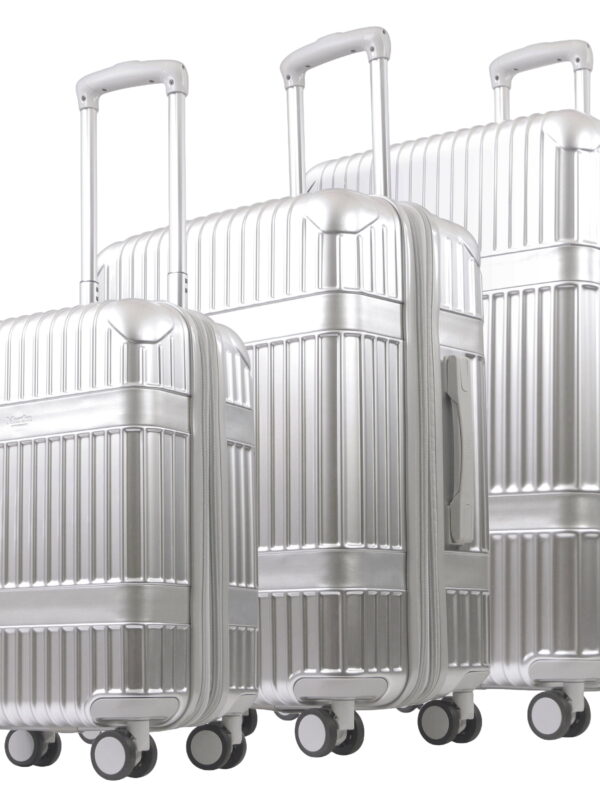 Martha Stewart The Bedford 3 Piece Rolling Luggage Set, Hardshell Suitcases with Spinner Wheels, 22/26/30 Inch, Silver