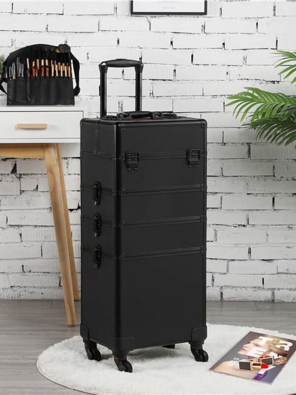 Renwick Professional 4-in-1 Aluminum Cosmetic Case Large Capacity with Brush Bag Black