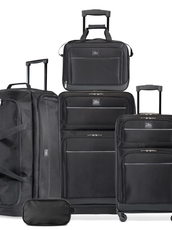 Skyway Luggage Tideland Softside 5-Piece Travel Luggage Set with Spinner Wheels, Black