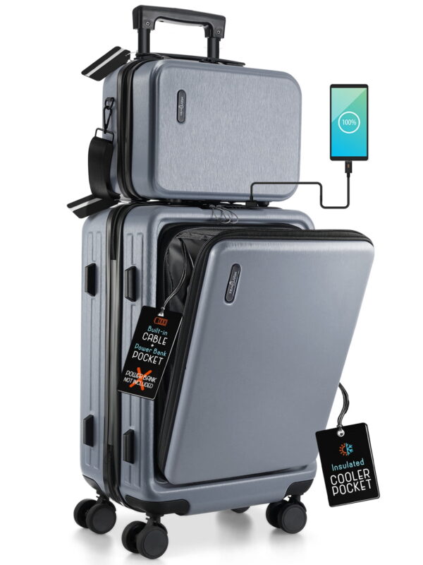 StorageBud 20 inch Hardside Carry-On Expandable Luggage, Front Pocket Luggage Set Spinner Suitcase Set, Grey