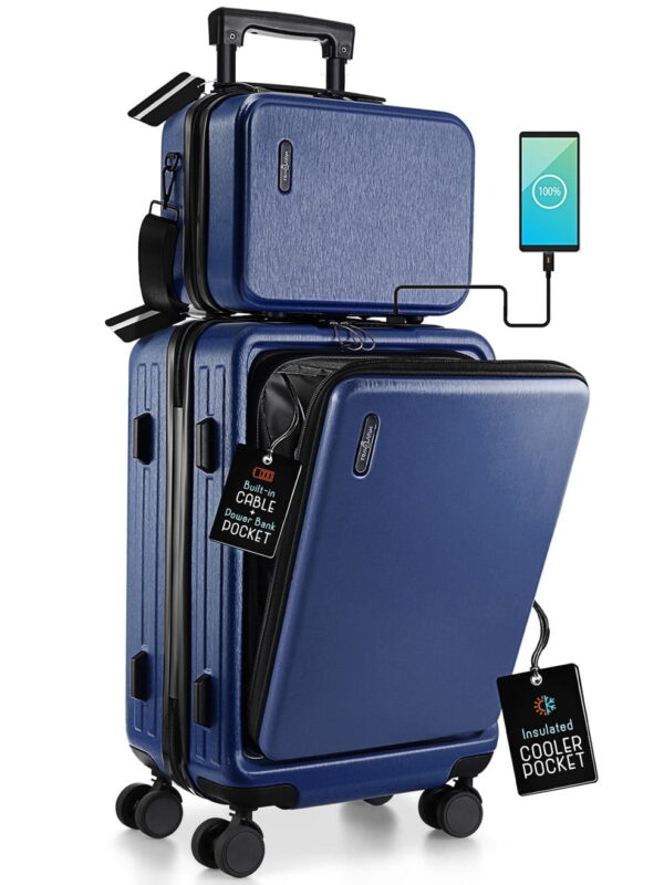 StorageBud Hard Shell Carry On Suitcase, Expandable Hardside Luggage with Front Pocket, Navy Blue***