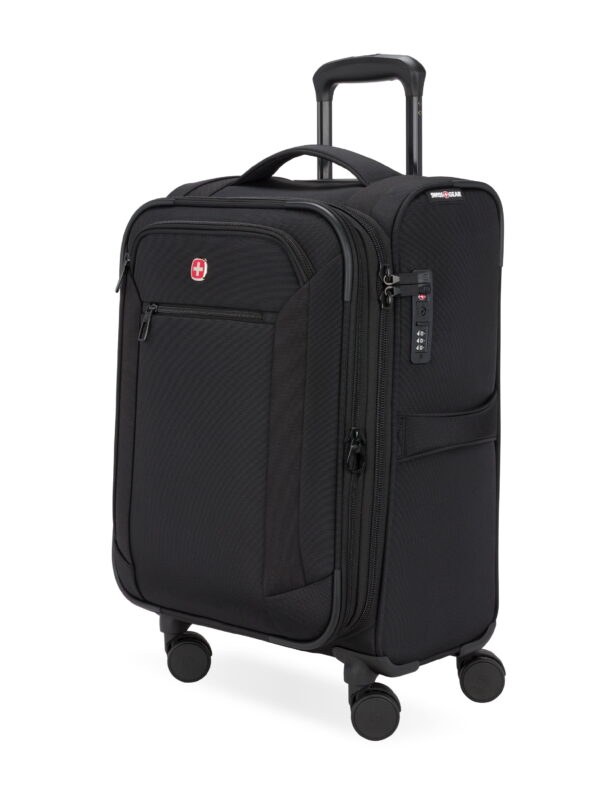 SWISSGEAR Stride Expandable Carry-On Spinner Luggage, Black, 8 Wheels and Built-in TSA Lock
