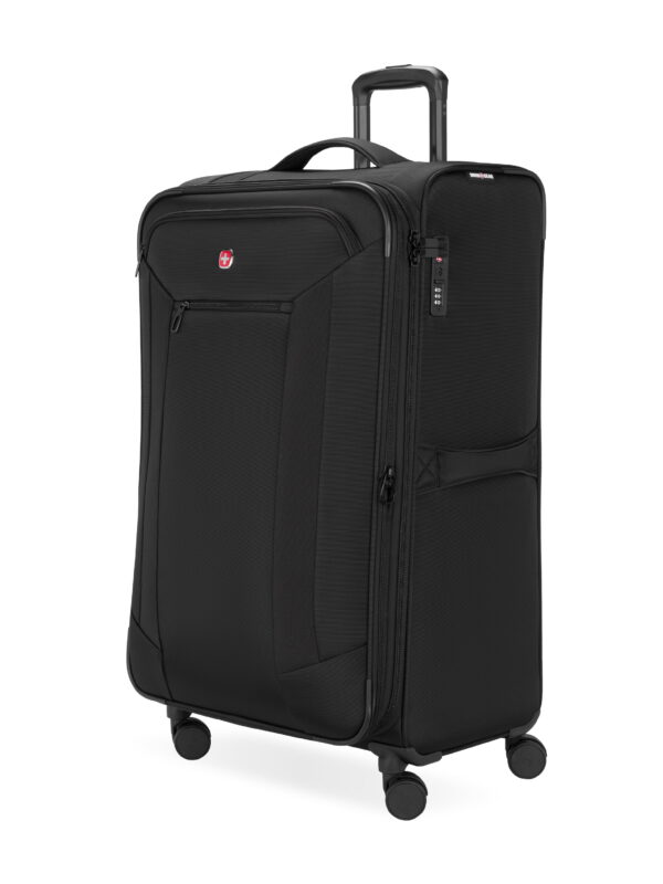 SWISSGEAR Stride Expandable Large Checked Spinner Luggage, Black, 8 Wheels & Built-in TSA Lock