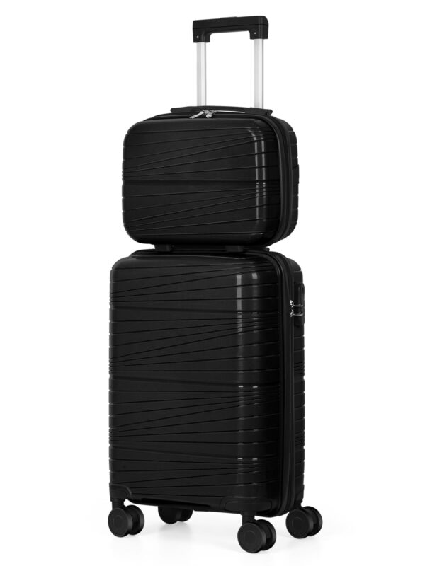 Travel Business Trip Slanted Stripe Luggage Set PP 2 Piece (14"+20") Black