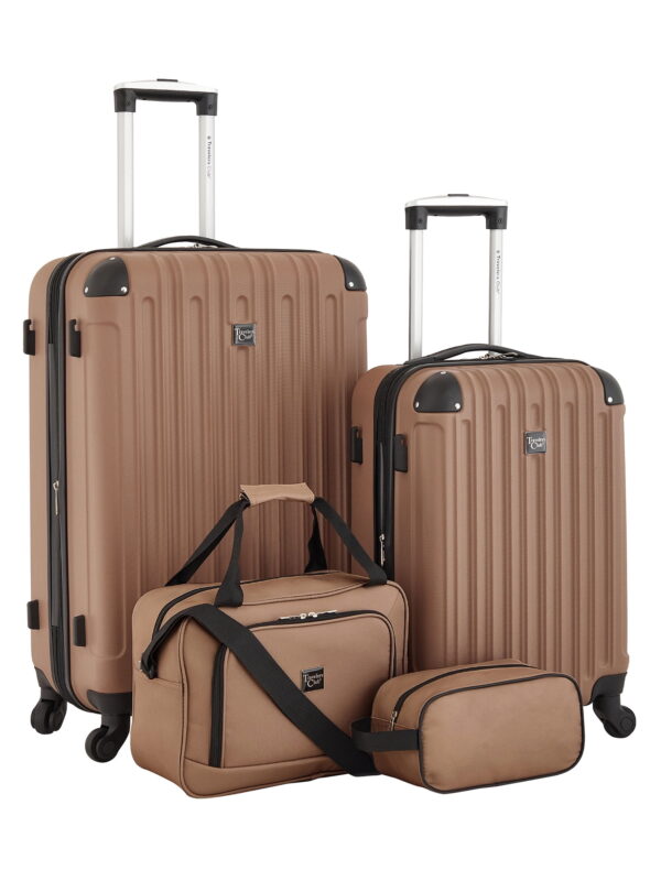 Travelers Club 4-Piece Hard Side Spinner Travel Luggage Set, Mocha Brown