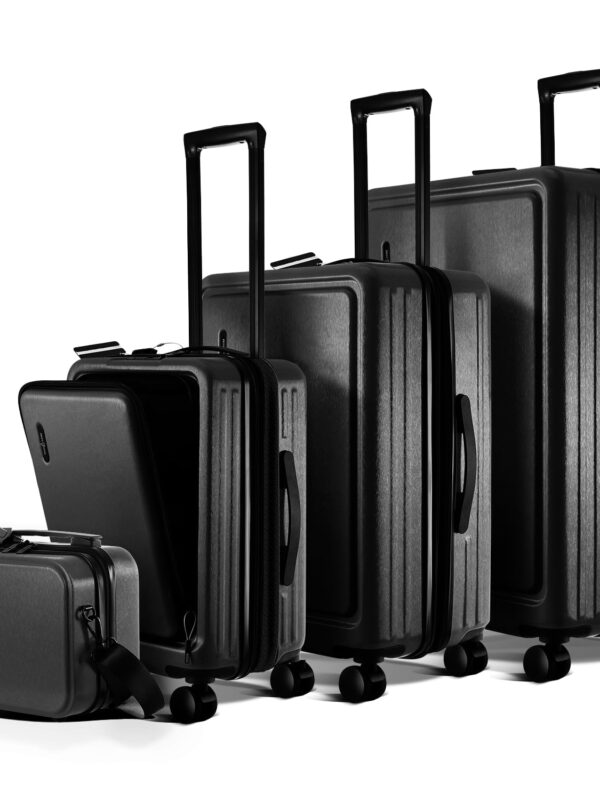 Virtu 4 Piece Hardshell Exapandable Luggage Set, Spinner Luggage Suitcase Set, Black