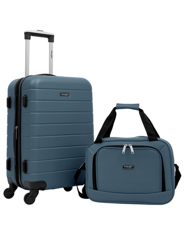 Wrangler 2-Piece Expandable Rolling Hard Side Spinner Carry-on Set with Cup Holder, Indian Teal