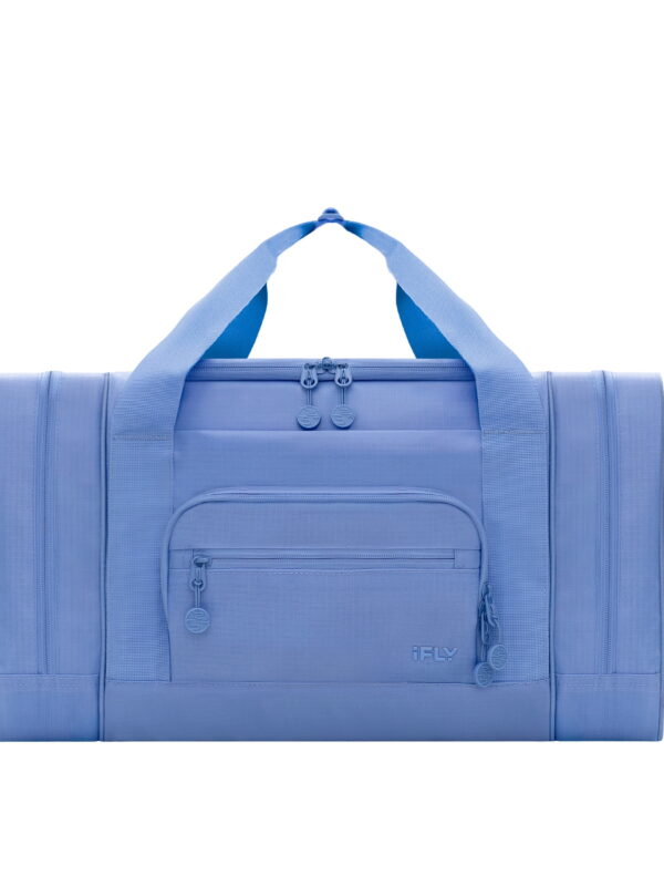 iFLY 20” Water-Resistant Travel Duffel Bag with Backpack Straps, Multi-Pocket Design, Frost Blue